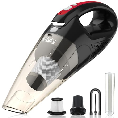 kitsky Handheld Vacuum - Car Vacuum Cleaner Cordless with Powerful Suction, Portable HandHeld Vacuuming Cordless - for Sofas, Mattresses, and Windows (Red(16000PA))