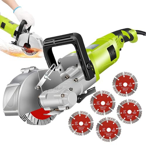 SAIYERUS Rainureuses Fraiseuse à Lamelle Murs éLectrique avec 5 Lames 4000W 220V Fraiseuse Murale Rainureuse à BéTon Rainureuse Beton,Green