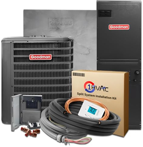 Goodman 15.2 SEER2 Central Split Unit Heat Pump AC/Heating System with 50' Install and 10K Backup Heat Kit | 2-Ton 24000 BTU, TXV Device, Single Stage HVAC System | R32 Refrigerant