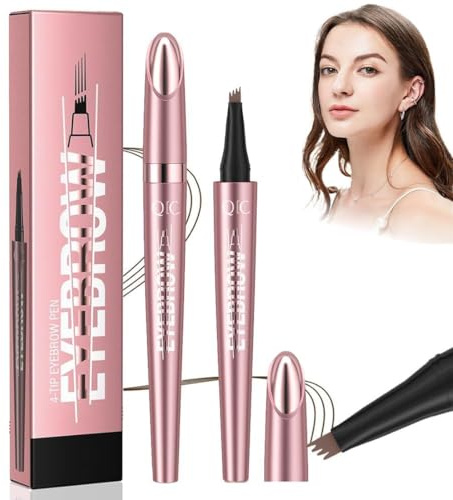 3D Microblading Augenbrauenstift Wasserfest – Magischer Augenbrauenstift mit 4 Mikrogabelspitzen für Natürliche Härchenzeichnung, microblading eyebrow pen, Einfache Anwendung (Dunkelkaffee)