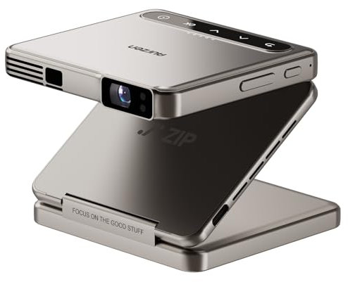 Aurzen Zip Tri-Fold Mini Beamer mit Akku, 4k Unterstützt Smart Beamer Klein Tragbarer Projektor Outdoor Heimkino Autofokus & Trapezkorrektur Portable Projector Bluetooth 5.4 für Handy/HDMI/USB - Gold