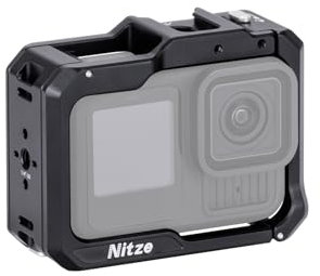 Nitze Cage for GoPro HERO 13/12 / 11/10 / 9 Camera, Camera Cage with Magnetic Interface, 1/4 Threaded Holes and 2 Cold Shoe for Microphone and LED Video Light - T-GP02A