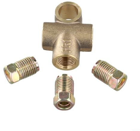 Tubo de freno métrico M10 de 3 vías con unión corta y 3 tuercas macho, adecuado para tubos de freno de 3/16 O/D