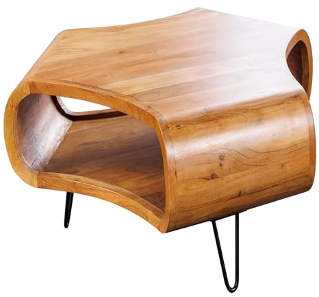 Riess Ambiente Couchtisch Organic Living 70cm - schwarz braun - Akazienholz | Massiv, Stauraum, hochwertig, individuelle Maserung, natürliche Optik, Hairpin-Design, Ablagefach, Metallgestell