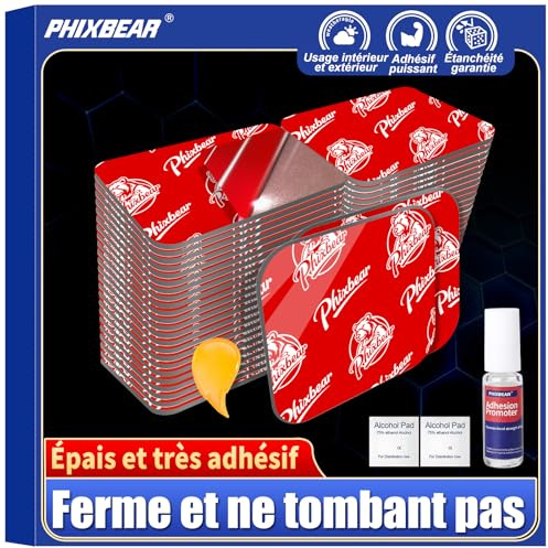 PHIXBEAR Double Face Extra Fort - Ruban Adhésif Double Face, Pads Carrés Extra Solides Imperméables Résistants à la Chaleur, pour Voiture Maison Extérieur - 48 Pièces (3x3.5 cm)