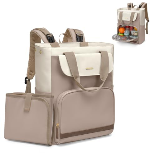 GOLF SUPAGS 25L Sac a Langer Bebe avec Matelas à Langer Portable et Sangles pour Poussette, Sac a Dos Isotherme, Sac à Dos à Langer Maternité, pour Maman ou Papa (Champagne & Blanc)