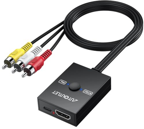 AUTOUTLET Convertidor HDMI a RCA Hembra con Cable Integrado de 60cm, Adaptador HDMI a AV 1080P NTSC/PAL Plug and Play, Compatible con Fire Stick, Roku, Apple TV y Chromecast para Tele