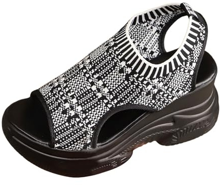 Generisch Sandals Women's Sandals with Thickened Sole Breathable Mesh Design Oblique Heel Fish Mouth Sports Casual Shoes, gray, 4 UK