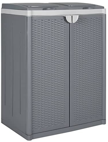LoogCape Sophink med 2 klaffar grå 65 x 45 x 88 cm PP, väderbeständig, smal sopbehållare med lock, lämplig för kök, badrum, kontor, med separationssystem, platsbesparande och hygienisk