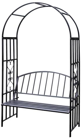ARCHE DE JARDIN TURIN AVEC BANC POUR ROSIER ET PLANTE GRIMPANTE