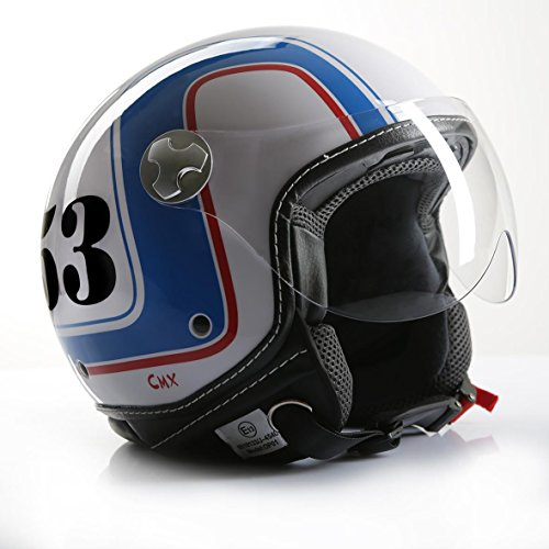 Motorradhelm Jethelm Rollerhelm CMX Cafe Racer 53 weiß/blau/rot XL
