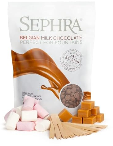 Sephra Chocolate Fountain Fondue Pack (Small – for Approx 10 People) – Includes Sephra Belgian Couverture Fountain Ready Chocolate, Skewers, Halal Marshmallows and Fudge (Fondue for 10)