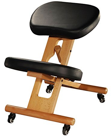 Bodhi Ergonomischer Kniehocker, Verstellbarer Stuhl aus Buchenholz mit Polsterung, Sitz und Kniepolster mit Kunstleder-Bezug, schwarz, Therapeutenhocker, gepolstert, Bürostuhl, PU-Bezug