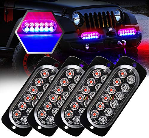 4pz Ultra Thin 12LED Luci d'avvertimento di Emergenza Rosso & Blu Hazard Lampeggiante Strobe Light Bar Universale per 12-24V Car Truck Trailer Caravan Motorcycle …