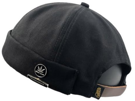 CLAPE Casquette sans Visière Homme Bonnet de Docker en Coton Bonnet Marin Mode Rétro Casquette sans Bord Rolled Cuff Brimless Hat, Noir / 55-60cm (Réglable)