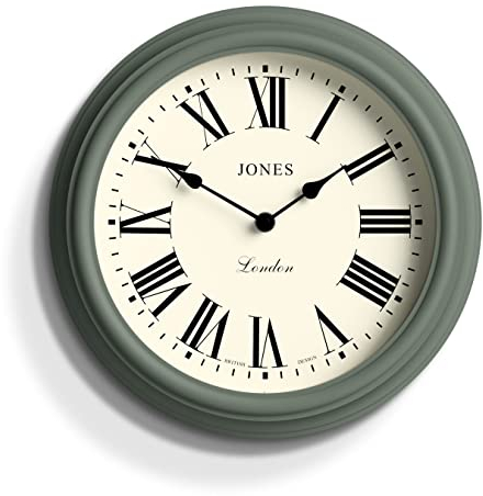 Jones Clocks® Venetian wall clock | Classic round clock | 30cm | Green | Roman numerals | Traditional design ideal for kitchen, living room or bedroom