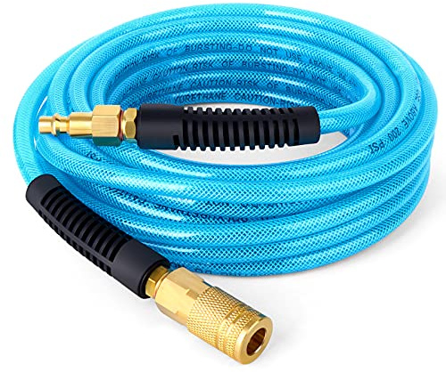 GASHER 1/4'' x 25FT Reinforced Polyurethane Air Hose, Maximum Working Pressure 300PSI,Composed of Brass And Blue PU hose, Easy to Install