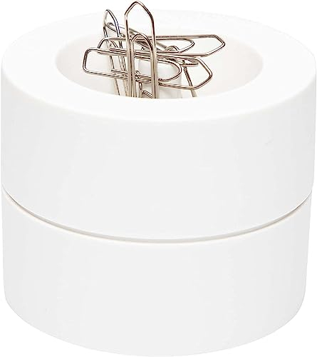 Maul Klammernspender MAULpro Eco Ø 7,3 x 6 cm | Schreibtisch Organizer aus über 85% recyceltem Kunststoff | Schreibtisch Zubehör mit Magnet für Büroklammern | Inklusive 15 Klammern | Weiß