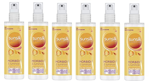 Sunsilk, Acquaspray Weiches & glänzendes pflegendes Öl-Spray mit Mandel- und Arganöl aus Marokko, wirkt trockenem Haar entgegen und spendet Feuchtigkeit, für kräftiges Haar, 6 Stück à 150 ml