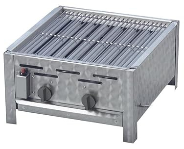 BSR-Grillen 2-flammiger Profi Gasgrill aus Edelstahl, stufenlos regelbar, Gasbräter, Gastrogrill, Gastrobräter mit Gasschlauch und Druckminderer (7,3 kW | Edelstahl Grillrost)