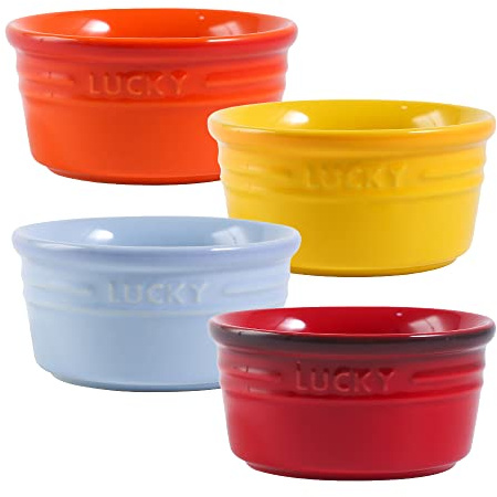 TAMUME 13oz Soufflé Dishes with Ombre Color Design, Set of 4 Ramekins (Warm)