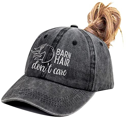 Kamaple Horse Gifts for Girls Women, Barn Hair Don't Care Ponytail Hat, Funny Horse Lovers Embroidered Adjustable Baseball Cap Birthday Christmas