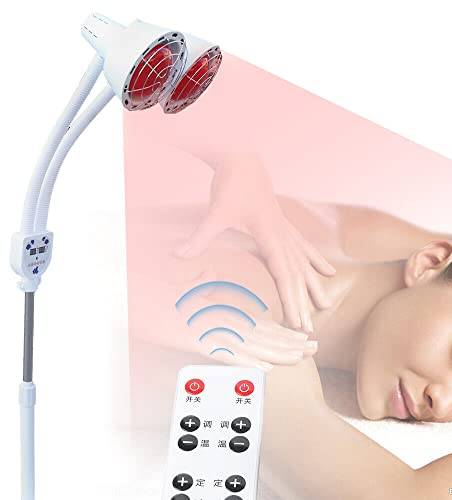 275 W Lámpara de infrarrojos, lámpara térmica de doble cabeza, lámpara infrarroja, soporte de lámpara infrarroja con soporte, ruedas y brazos flexibles para terapia, alivio rápido del dolor muscular
