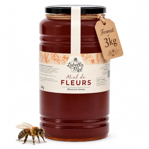 L'Abella Mel | Miel de Flores Multifloral 100% Natural | Miel Pura de Abeja Española Sin Pasteurizar Ni Aditivos | Recolección Manual Directa del Apicultor | Apicultura Familiar | 3 kg