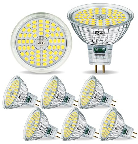 CNSGO Lampadine LED GU5.3 Bianco Freddo 6000K, Non Dimmerabile, 700 Lumen, 6,5W Equivalente a MR16 Alogenalamp 60W, Pezzi 6, Angolo Del Fascio 120°, AC/DC 12V Senza Sfarfallio, Risparmio Energetico