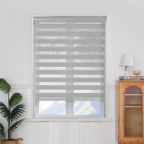 Doppelrollo Klemmfix Verdunkelung 75 x 340 cm Hitzeschutz Energiesparend Seitenzugrollo Sichtschutz Einfache Installation für Schlafzimmer Küche, Hellgrau