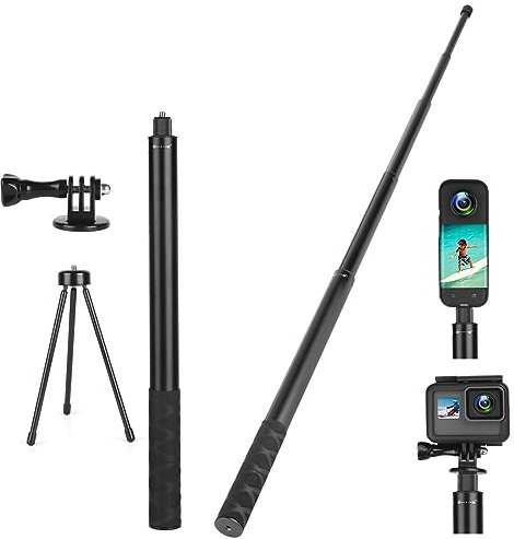 Insta360 Selfie-Stick mit Stativ-Zubehör, 157 cm, unsichtbar, kompatibel mit X5/X4/X3/X2/One RS/GO 2/3, GoPro Hero/DJI OSMO/SJCAM Action-Kameras, verstellbar, ausziehbar, wasserdichte Stange aus