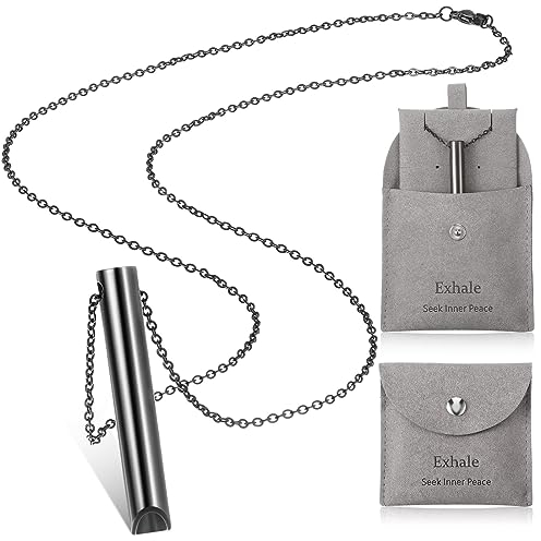 Fiada Angstlinderung Halskette Achtsam Atem Halskette Tragbar Schmuckbeutel Edelstahl Atem Kette für Tiefe Atemübung Stressabbau Atmung Kette für Herren Damen Meditation Entspannung (Schwarz)