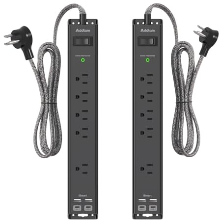 2 Pack Power Strip Surge Protector - 6Ft Extension Cord with 5 Widely Outlets 4 USB (2 USB C) Port, 1875W/15A, Wall Mount, Flat Plug, Desk Charging Station for Home Office College Dorm Room Essentials