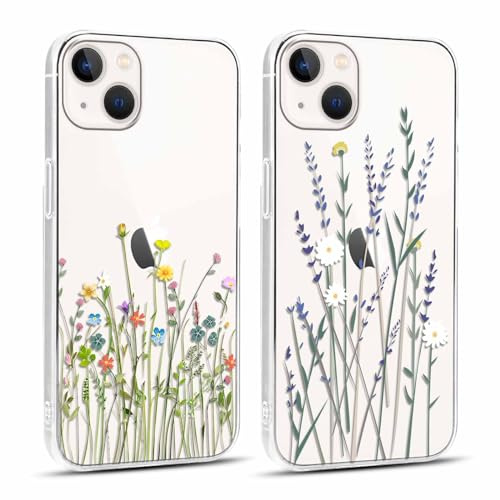 Yoedge 2 Pezzi Cover per iPhone 13 Mini 5,4, Ultra Sottile Trasparente Morbida TPU Custodia in Silicone Antiurto Antigraffio Protettiva Case con Disegni per Donne Ragazze per iPhone 13 Mini, Fiore