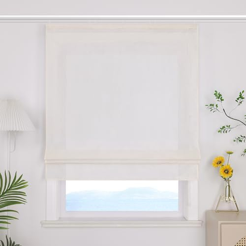 ESLIR Raffrollo ohne Bohren Uni Gardinen Küche Blickdicht Raffgardinen Wohnzimmer Bändchenrollo mit Schiene Beige BxH 100x140cm