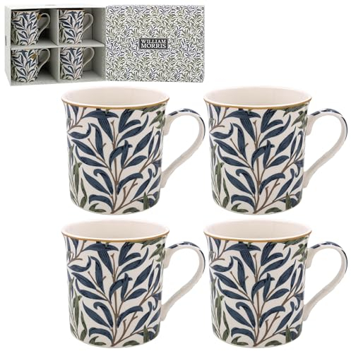 Lesser & Pavey Willow Bough Coffee Mugs Set of 4 | Ceramic for Home Use | William Morris Design for Hot Drinks | Perfect Tea and Coffee Cups for Any Kitchen