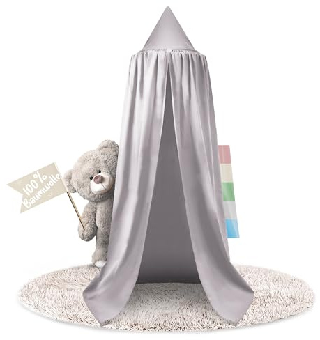 lilime® Betthimmel Baldachin aus 100% Baumwolle, ⌀50cm, Länge 240cm, Moskitonetz, Kinderzimmer, Hausbett, Kinderbett und Baby Bett - Grau