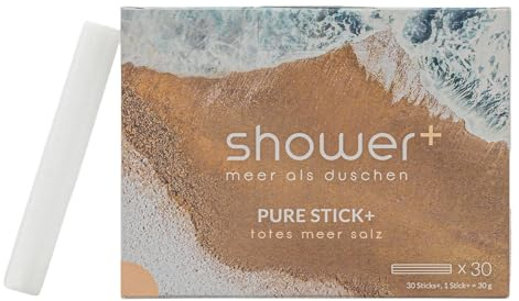 shower+ Salzdusche Sticks 30er Vorratspack – Totes Meer Salz für die Dusche – Salzbad-Effekt bei juckender, trockener & empfindlicher Haut – duftfrei, günstiger pro Anwendung, Made in Germany
