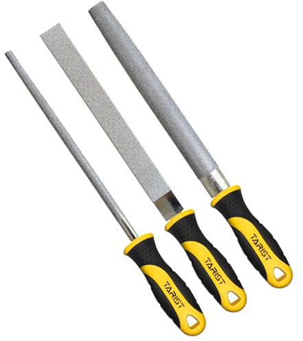 TARIST Feilenset Diamant 3tlg, 200mm. inkl Flach/Halbrund/Rundfeilen. Zum Schärfen von Rasenmäherklingen, Gartenscheren, Äxten - Werkzeugschärfer for Metall, Tile, Ceramic, Glass, Stone and mehr