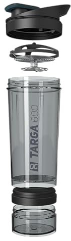 Protein Shaker 500ml + 100ml Pulverfach | Eiweißshaker mit Pulverfach | Gymshaker mit Edelstahl Mischfeder | Mixer für Proteinshakes | Shaker Gym | Klumpenfrei & Dicht | Trinkflasche 600ml BPA-frei