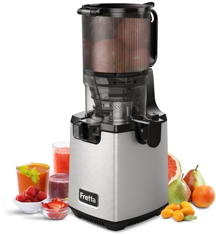 Fretta Cold Press Juicer Machines, Masticating Slow Juicers,140MM Feed Chute Fit Whole Fruits & Vegetable, Self Feeding Juice Extractor, Easy to Clean, BPA-Free, 250W, Stainless Steel
