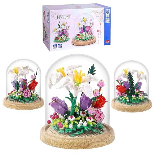 koolbitz 487 PCs Flower Bouquet Building Set, Artificial Flower with Acrylic Dome, Botanical Collection Construction Toy, Indoor Activity Playset, Creative Home Décor Gift for Kids & Adult