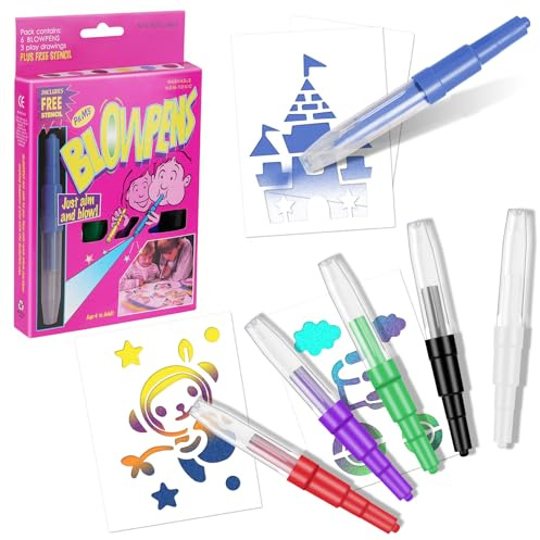 OSDUE Spray Pen Set,Kit Stylos Pulvérisateurs pour Colorier et Dessiner avec 6 feutres, 4 Réutilisables Pochoirs, Aquarelle lavable Peintures Stylos Art pour Créer Couleurs Dessins Uniques