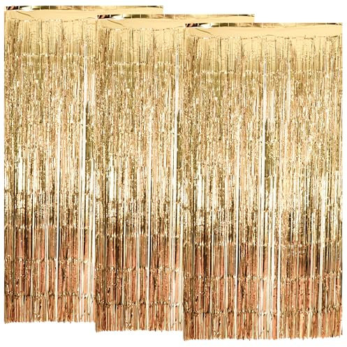 NEXNEOM 3Pcs Champagne Gold Foil Curtain Backdrop Curtain 3.2ft X 6.5ft, Door Tinsel Curtains Backdrop, Party Backdrop Decoration for Birthdays, and More
