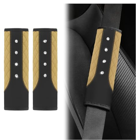 Junecarp 2 coperture per cintura di sicurezza per auto, comode per le spalle, con design a diamante, in pelle, con fibbia in nylon, decorazione per auto, accessori per auto, cuscinetti per cinture di