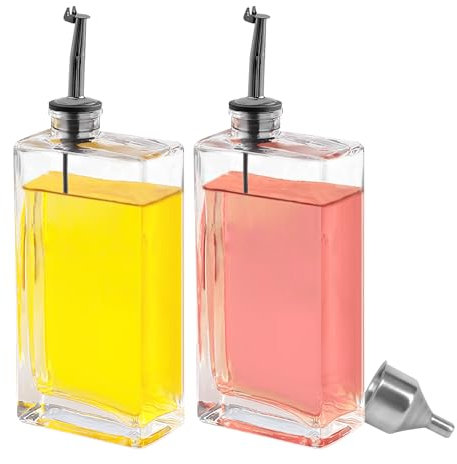HMJIA Oliera Salvagoccia Set Bottiglie Vetro per Olio e Aceto con Beccuccio in Acciaio Inox 304 Distributore per Bottiglia di Vetro per Cucina e BBQ 500ML 2 Pezzi con Imbuto (500ml - Nero)
