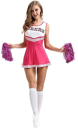 Karneval Abiballkleider für Damen Eiskunstlauf Kleid Kostüm-Outfits für Erwachsene Cosplay Cheerleader mit Pom Poms Rollenspiel festliche Feiern Kleid Kleidungsset Kostümkleid Abendkleid (XXL)