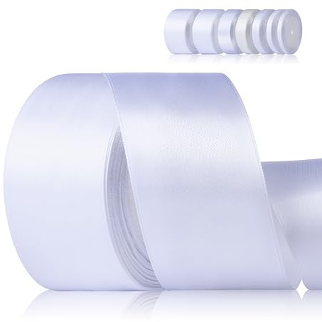 Fyshird Satinband Weiß 50mm x 22m Geschenkband Breit Schleifenband Hochzeit Polyester Bänder zum Basteln Dekoband Weiß für Geschenkverpackung Geburtstag DIY