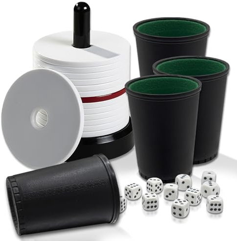 My Plast Schockbesteck Schocken Set inkl. 4 x Würfelbecher & 12 x Würfel | Schock Besteck zum Knobeln, Meiern, Mörkeln, Jule, Maxen - hochwertiges Würfelspiel - Knobelspiel - Schockturm aus Kunststoff