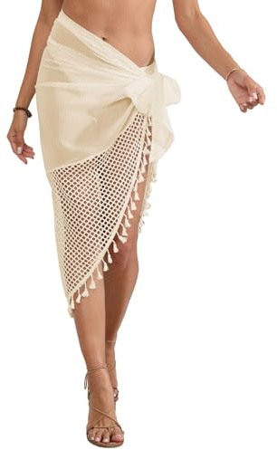 NLAND Pareo Donna Mare Gonna da Spiaggia Chiffon Wrap Pareo Spiaggia Scialle Bagno per Donna Bikini Cover Up Hollow out Tassle Copricostume,Beige Taglia Unica